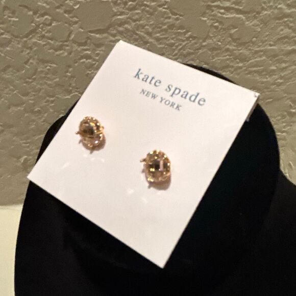 Kate Spade Pink Rhinestone Stud Earrings Gold Tone Spade Back New - Picture 3 of 7